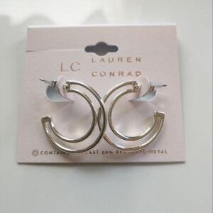 LC Lauren Conrad Silver-Tone Double- C-Hoop Pierce Earrings NWT